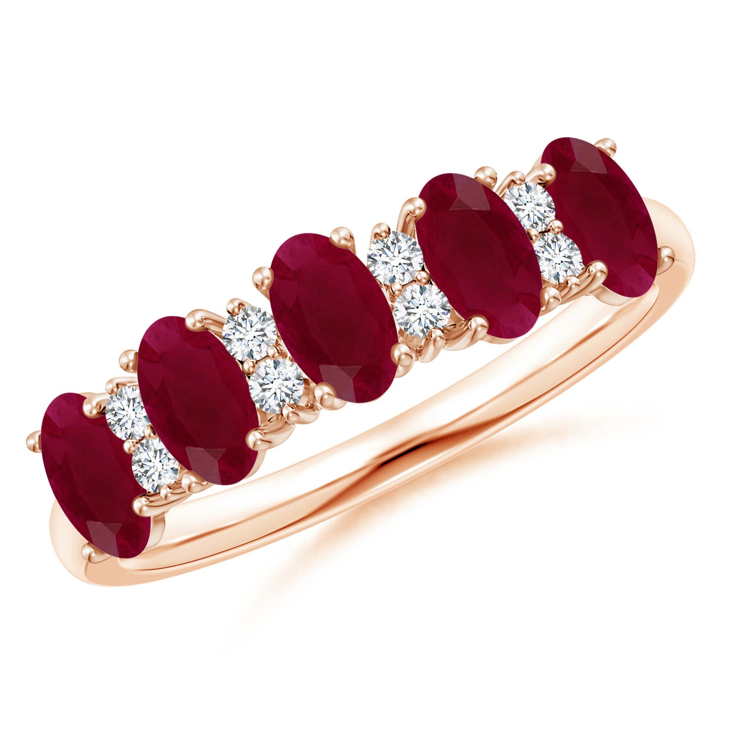 Angara 1.25 Carats Five Stone Ruby and Diamond Wedding Ring in 14K Rose Gold