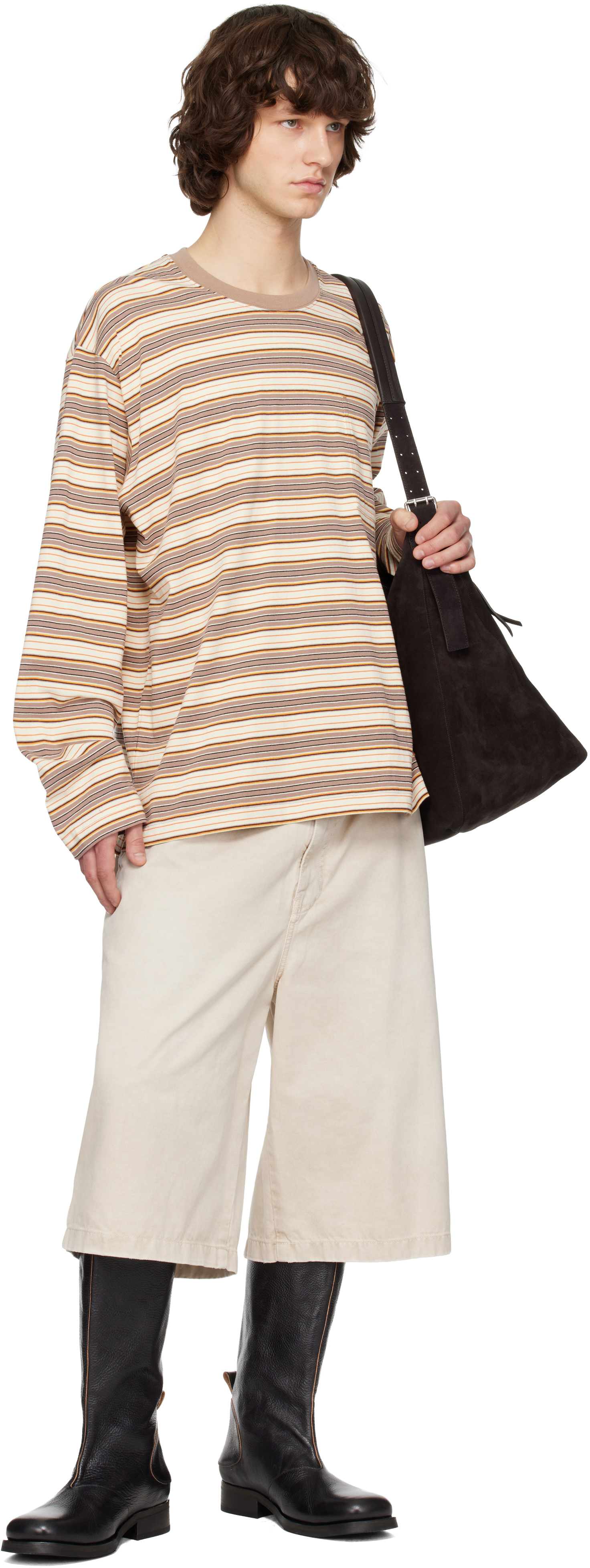 Brown & Off-White Striped Long Sleeve T-shirt