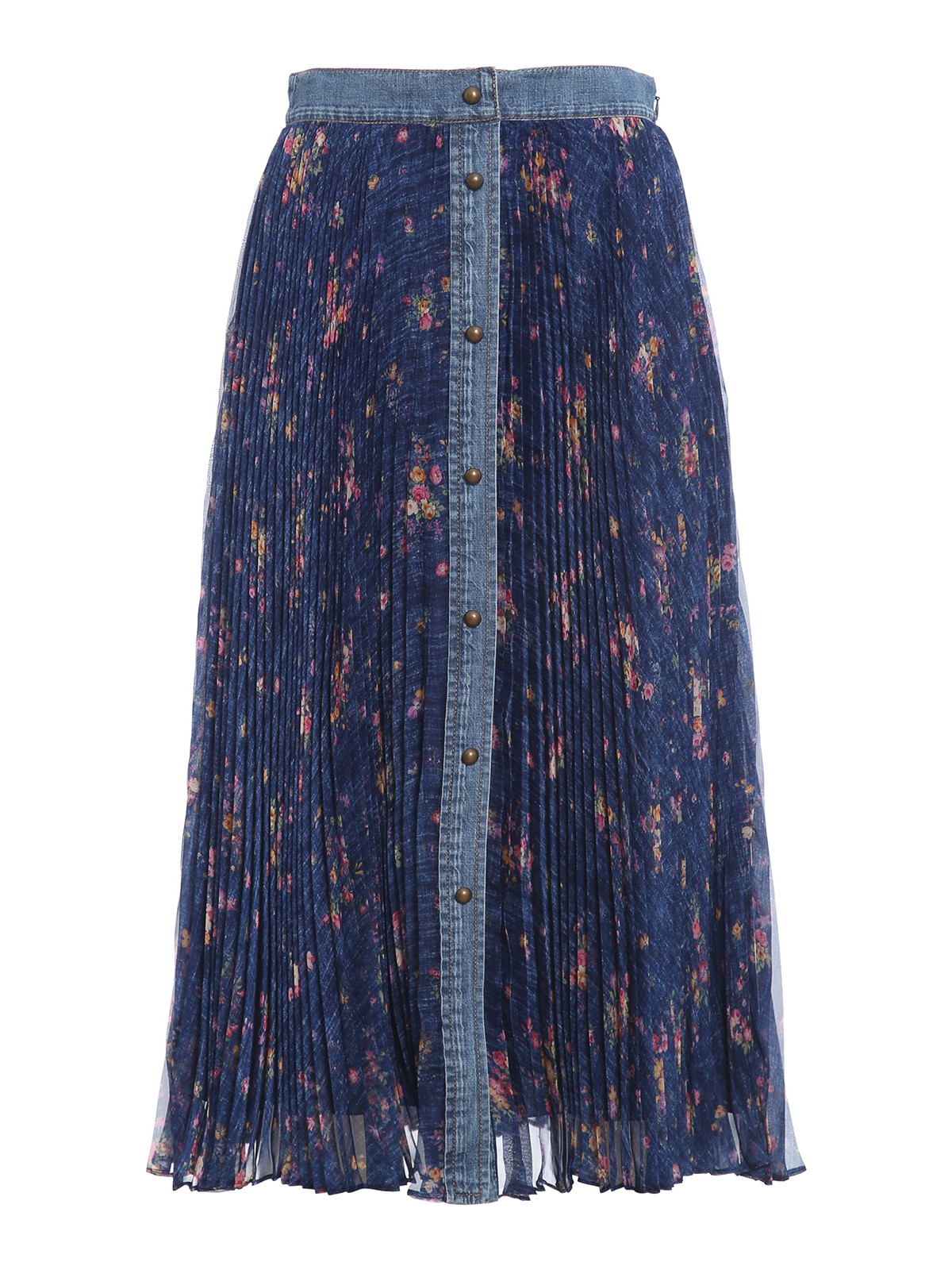 Denim trim pleated skirt