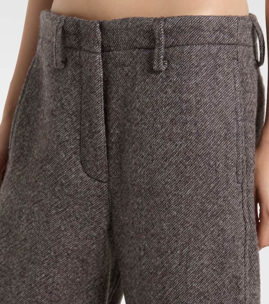 Low-rise herringbone wool-blend barrel-leg pants