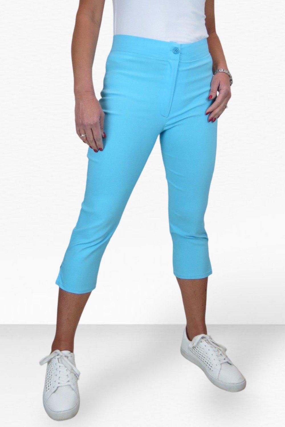 Paulo Due Women's Cropped Capri Stretch Trousers in Aqua