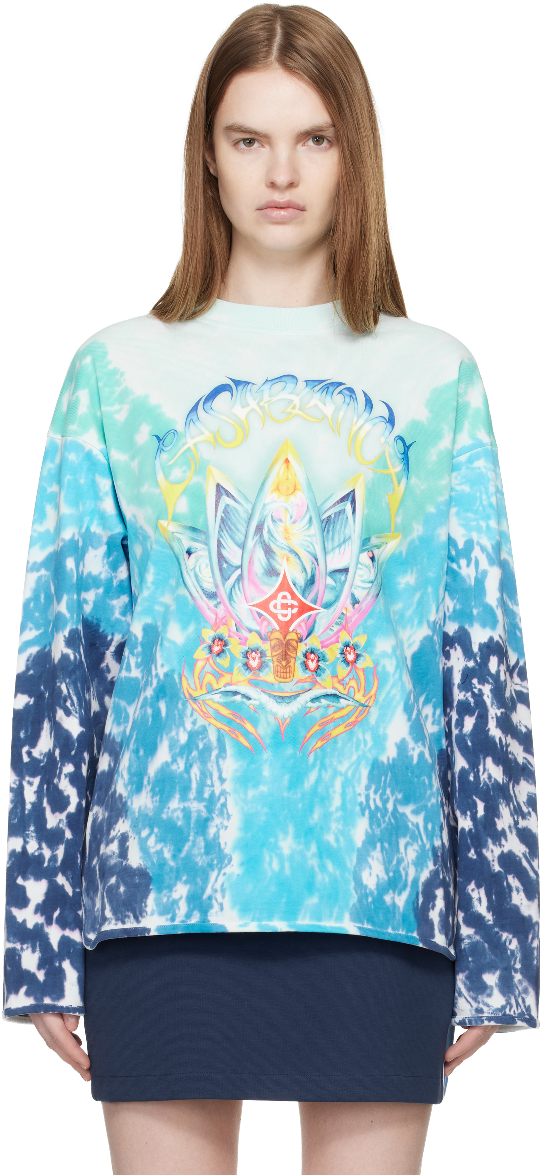 Blue Surf Lotus Tie Dye Long Sleeve T-shirt