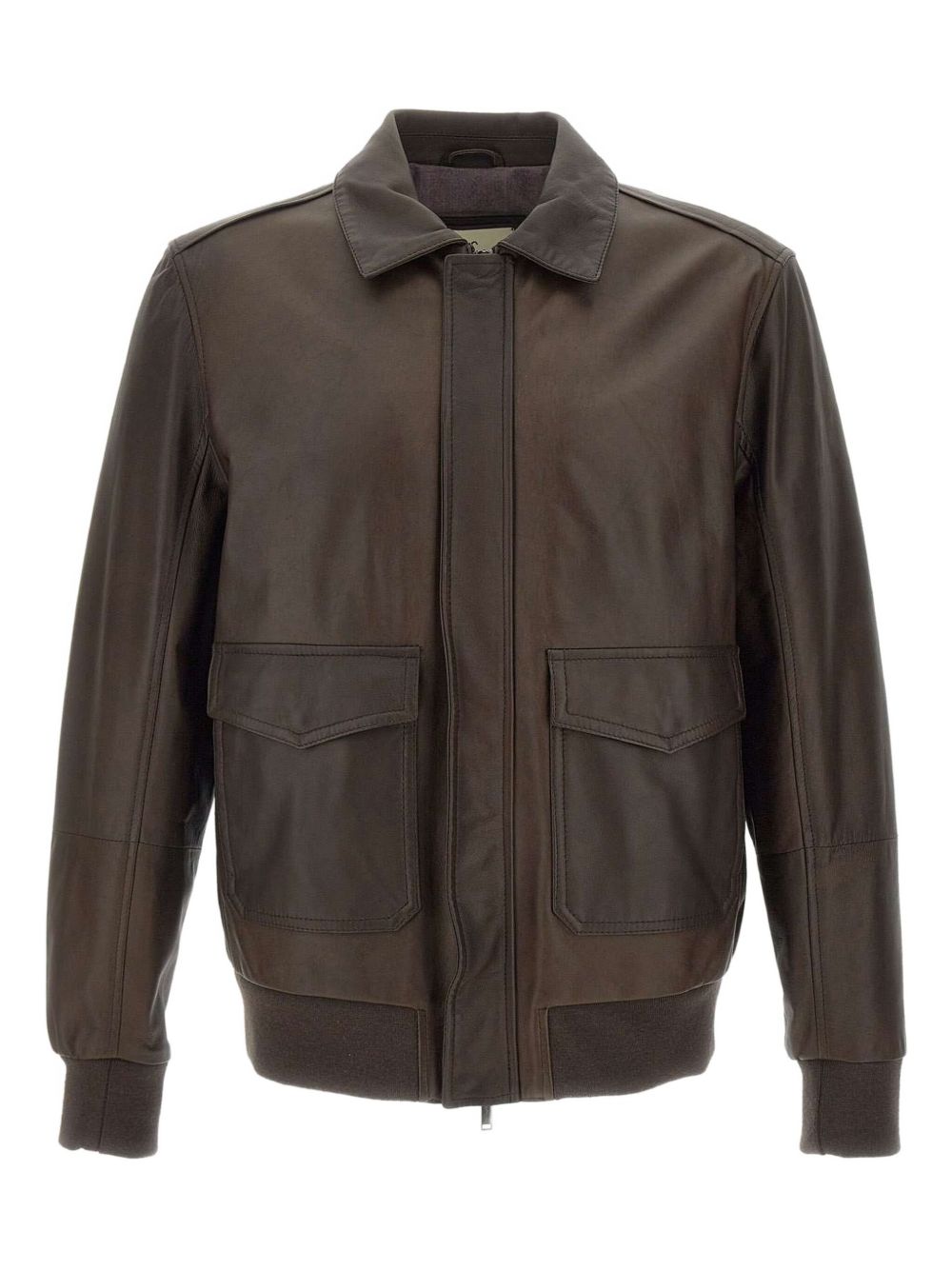 Flap-pocket leather jacket - Brown