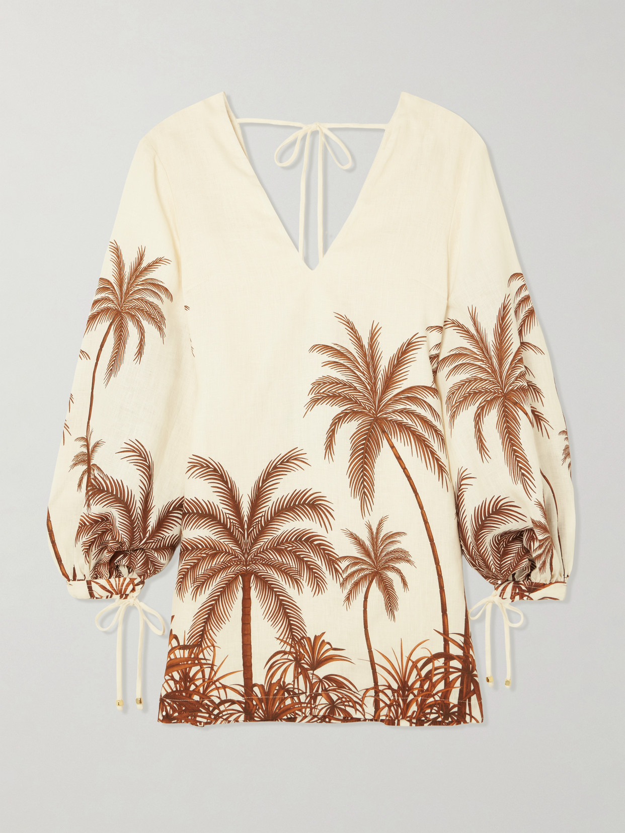 Y El Mar Printed Linen Mini Dress - Brown