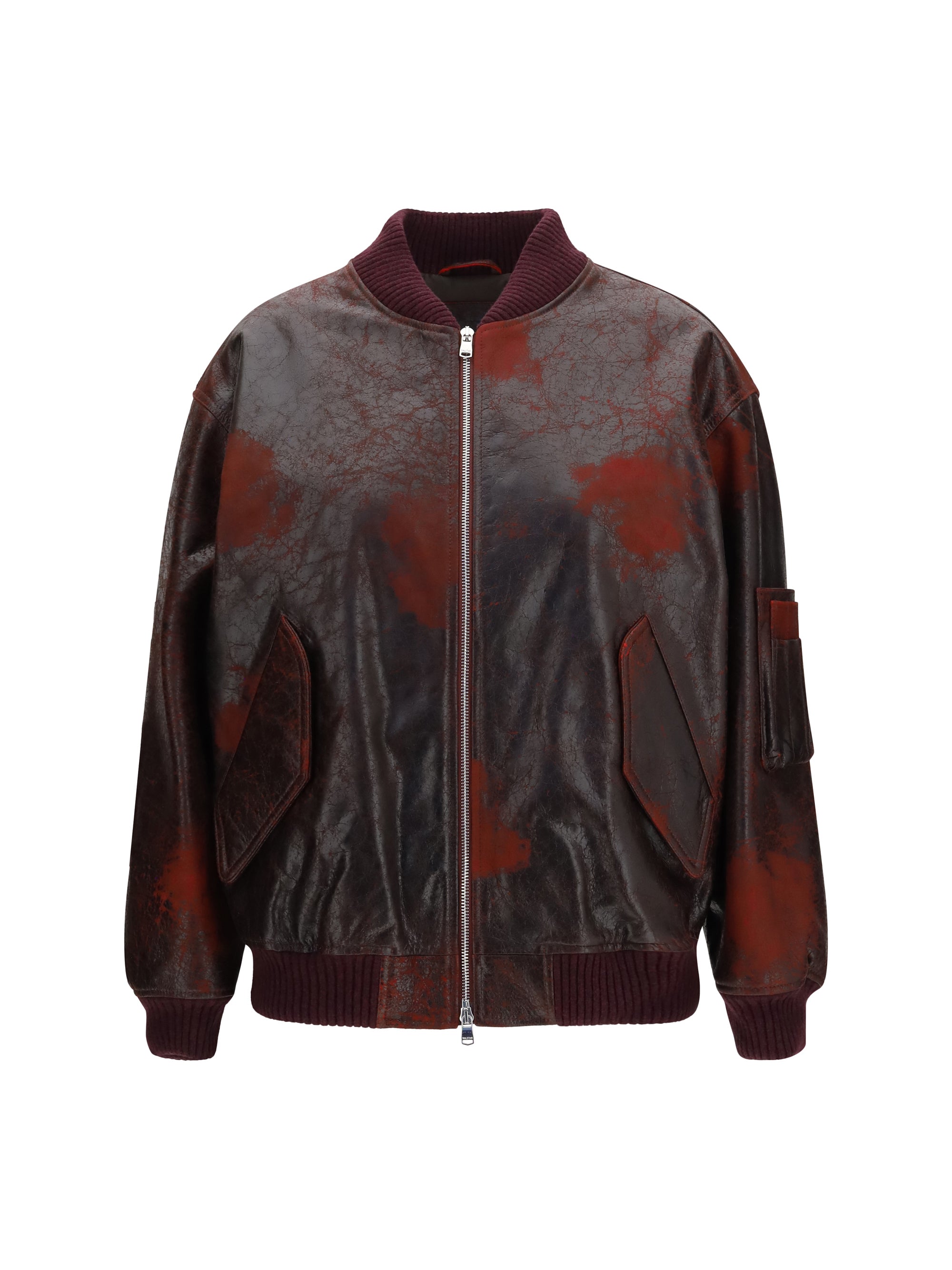 Crackle Nappa Leather Bomber Jacket — Red