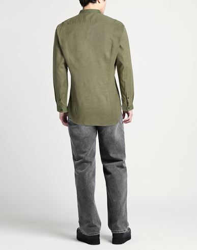 Man Shirt Military green Size 17 Linen, Cotton
