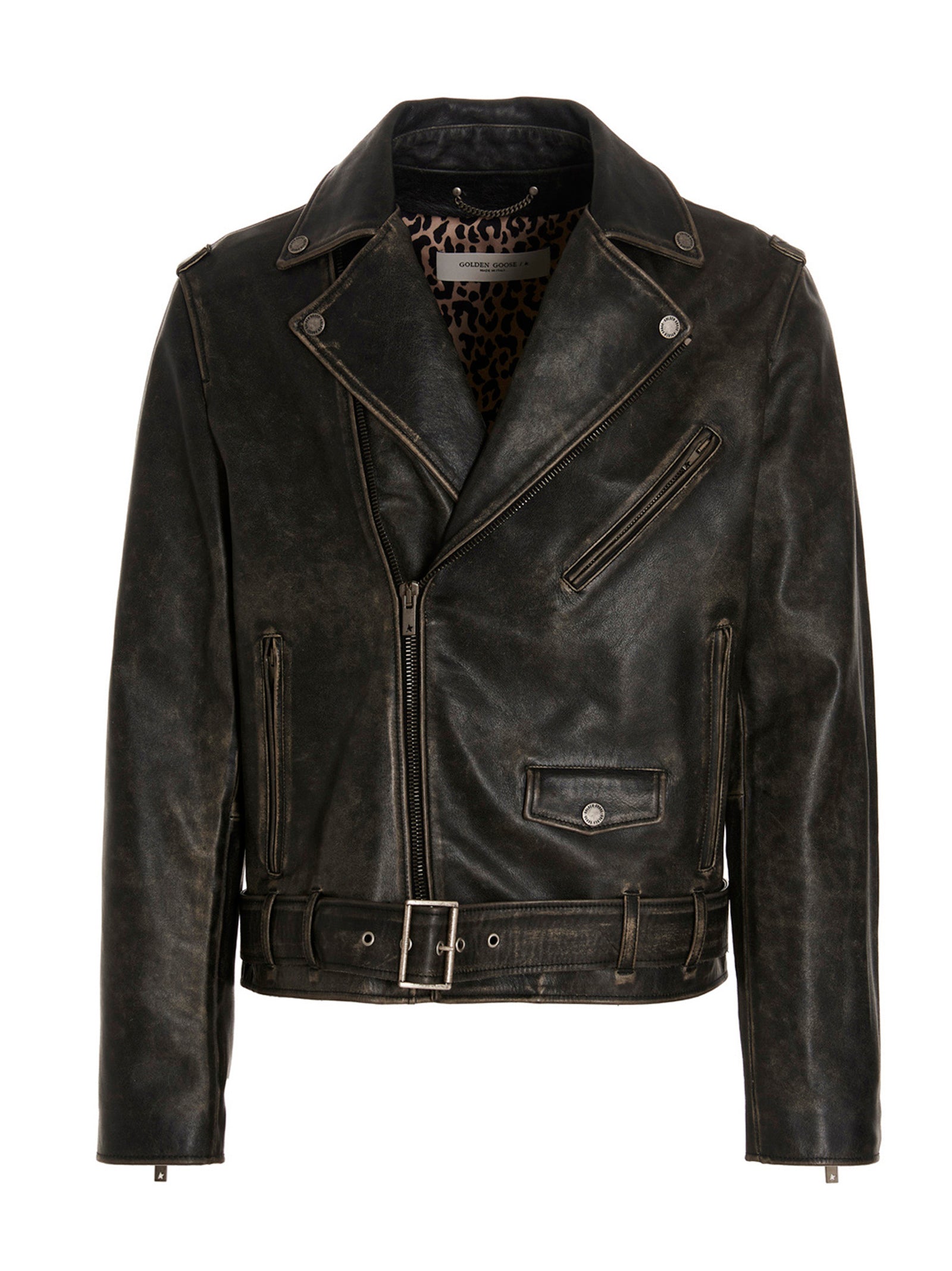 Distressed Calfskin Leather Jacket — Black