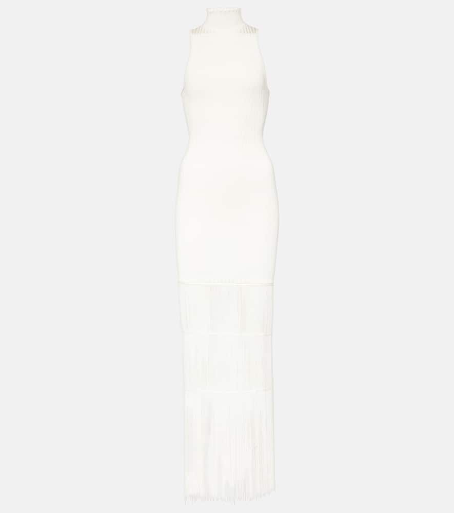 Zare fringed ribbed-knit maxi dress