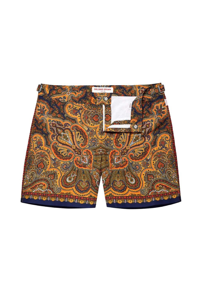 Paisley-Print Shorts — Brown