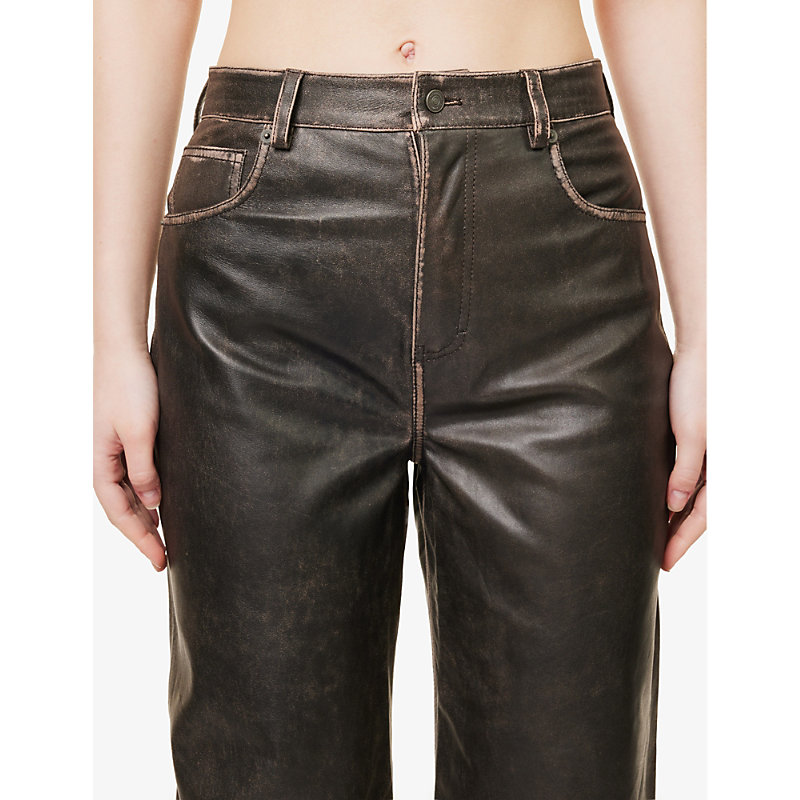 Womens Pit Stop Veda Mid-rise Wide-leg Leather Trousers