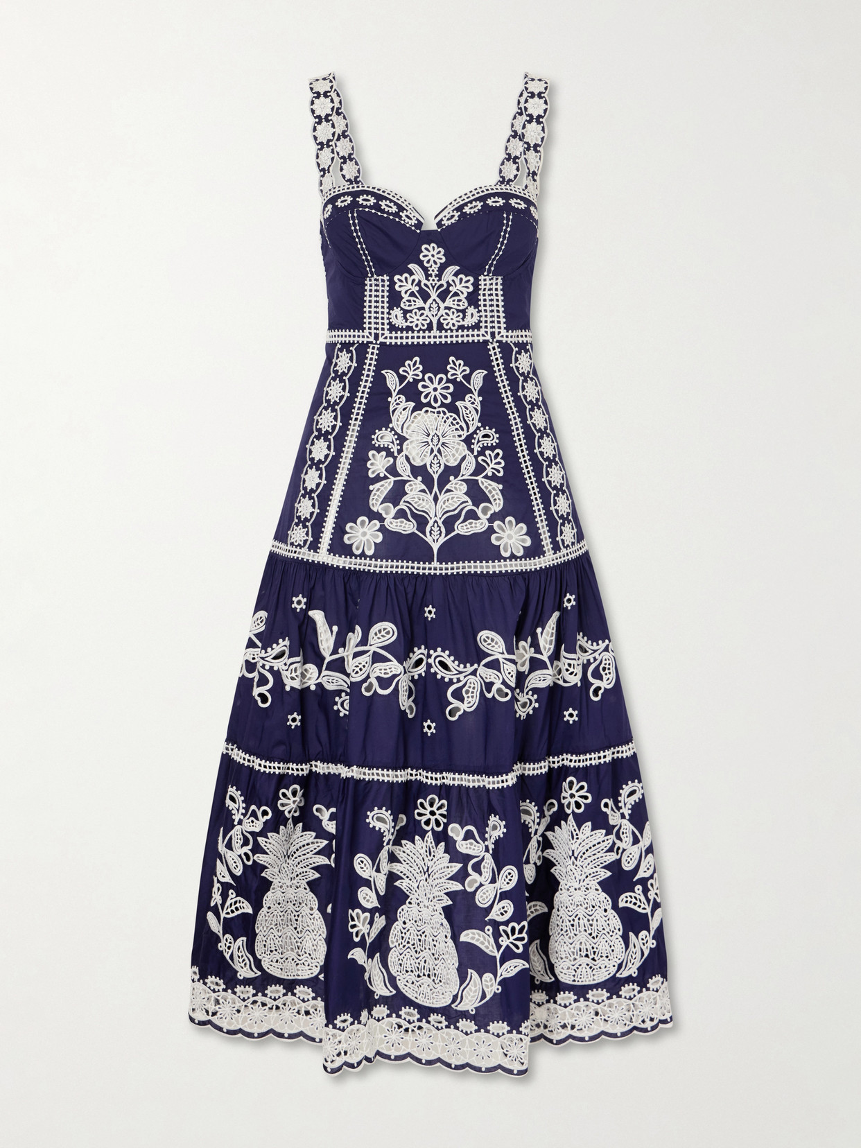 Tiered Embroidered Cotton-poplin Midi Dress - Blue
