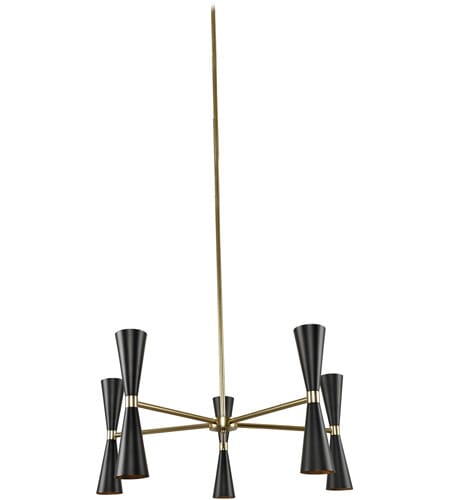 Milo 10-Light Mid-Century Modern Chandelier in Black and Vintage Bra