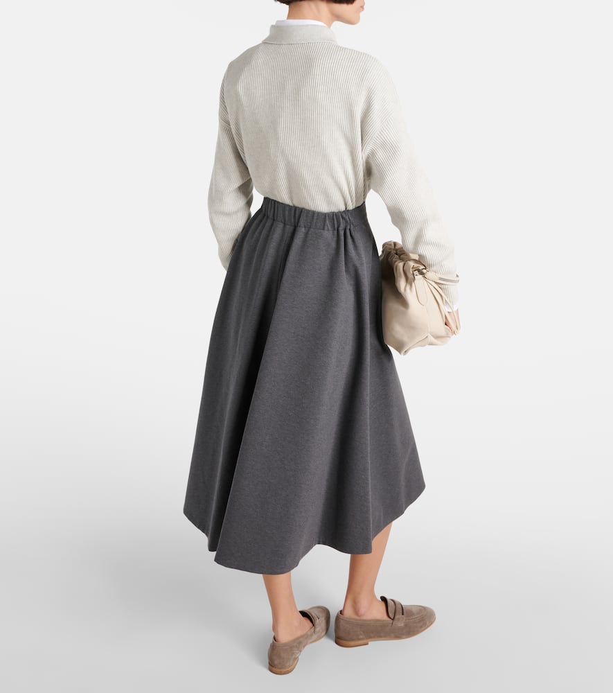 Cotton-blend midi skirt
