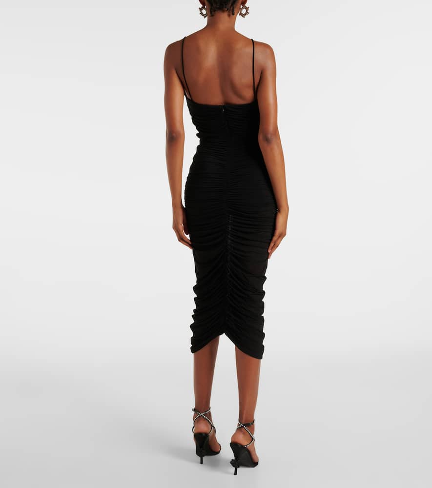 Ruffled ruched jersey midi dress