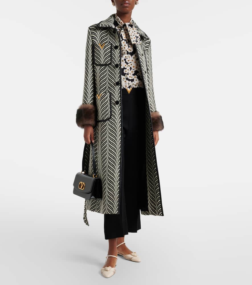 VGold shearling-trimmed wool-blend coat