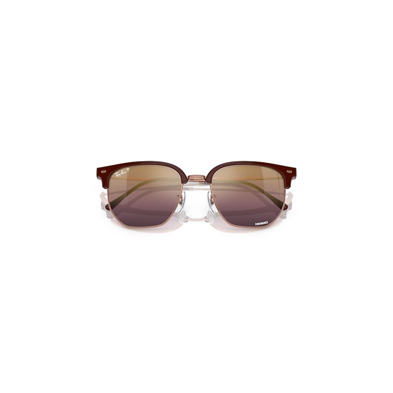 Ray-Ban New Clubmaster Polarized+ Lenses Sunglasses Rose Gold Frame Red Lenses Polarized