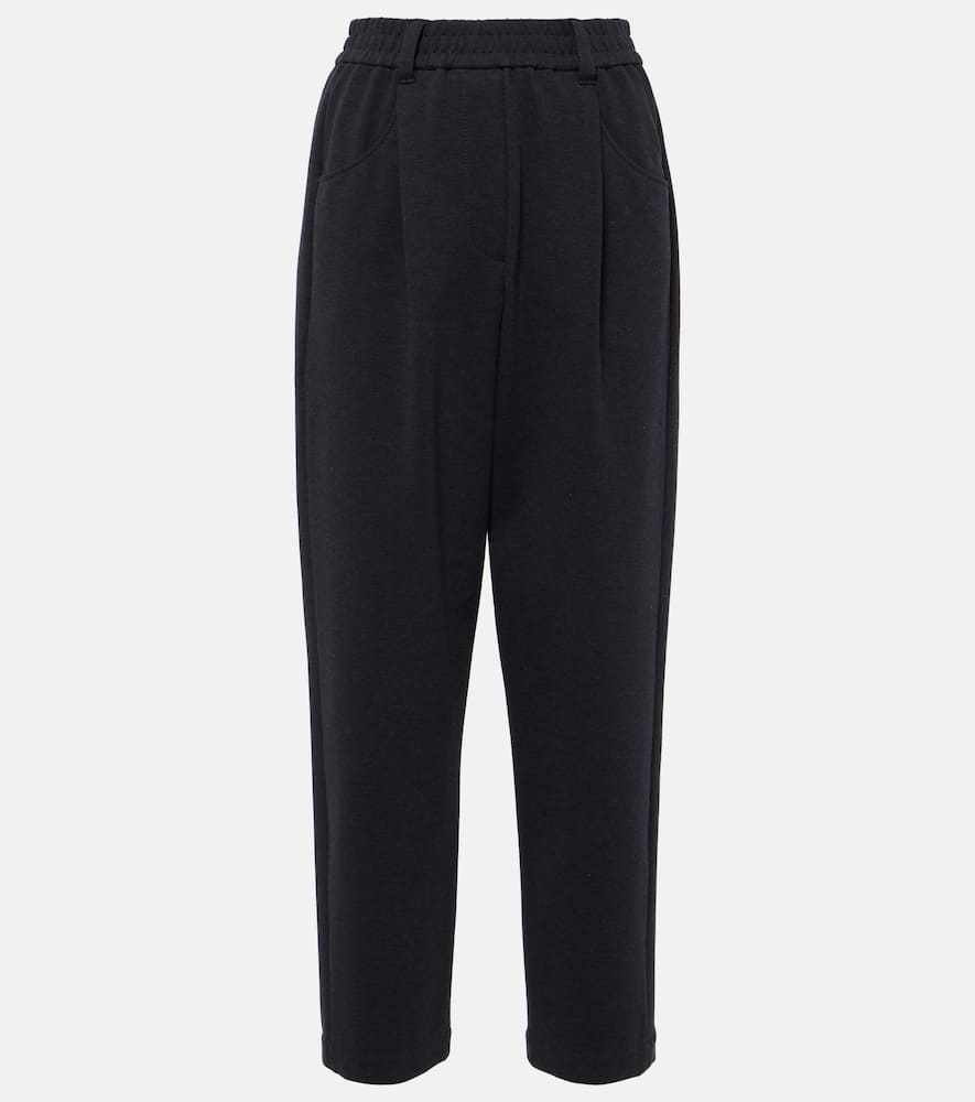 Pleated cotton-blend jersey sweatpants