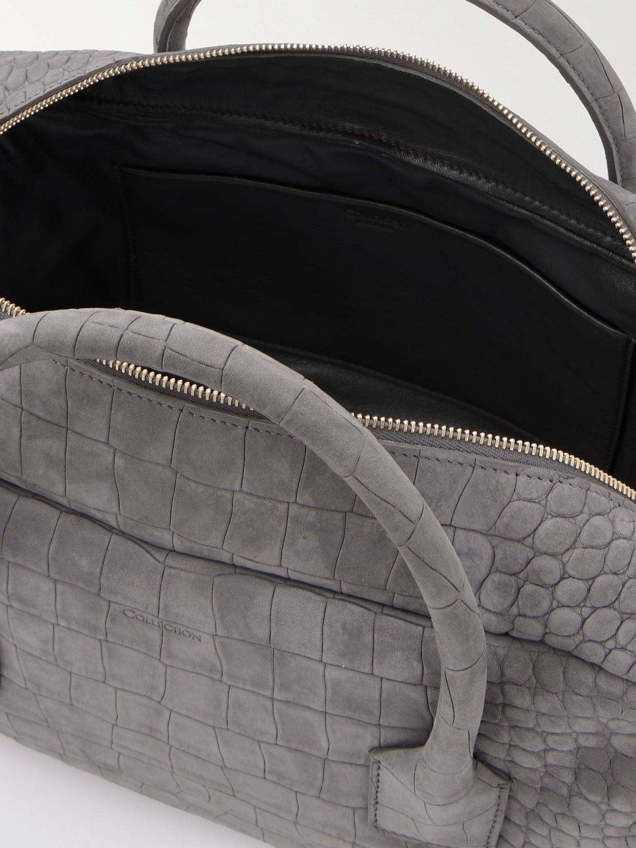 America Duffle Medium Croc-effect Suede Tote - Gray