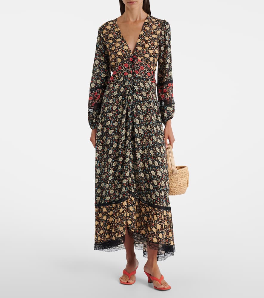 Raven printed crêpe de chine midi dress