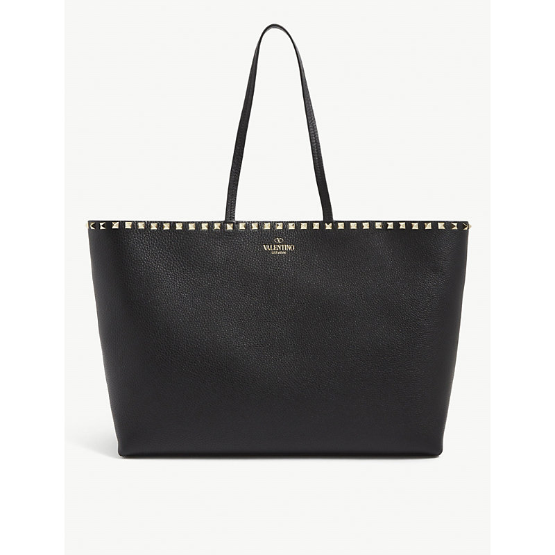 Womens Black Rockstud Large Grained-leather Tote bag One Size