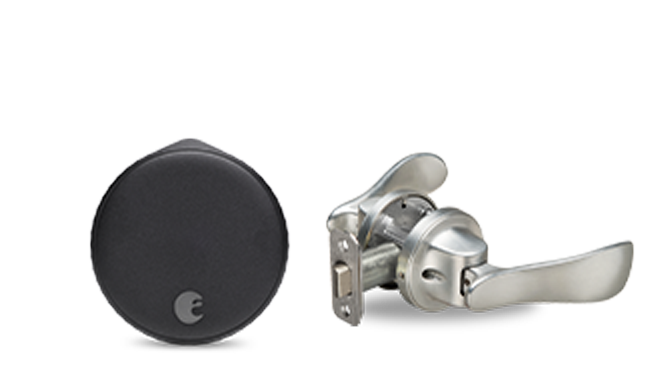 August Wi-Fi Smart Lock + Navis Paddle in Satin Nickel - Matte Black