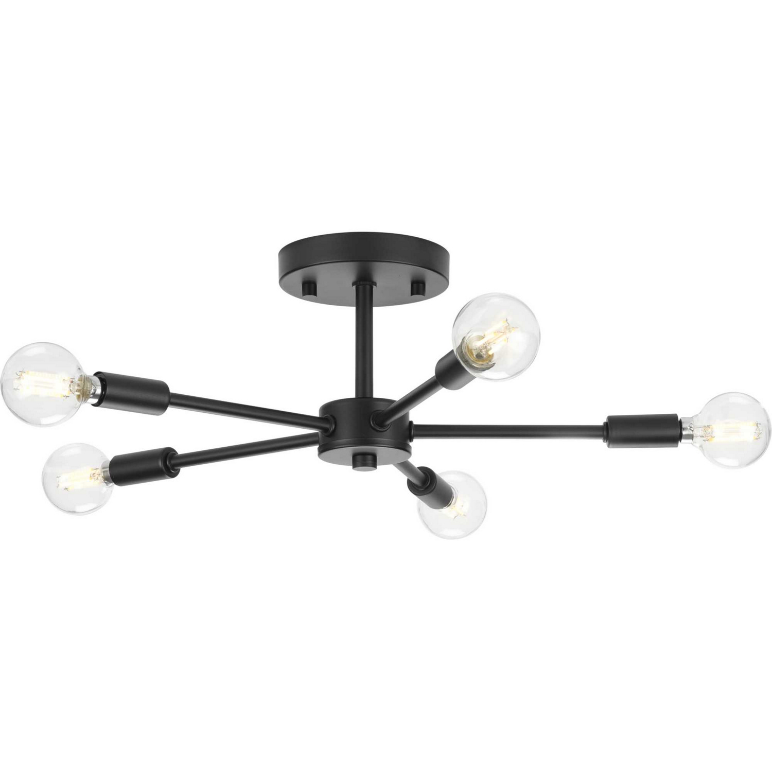Matte Black Five Light Semi-Flush Mount from the Delayne Collection