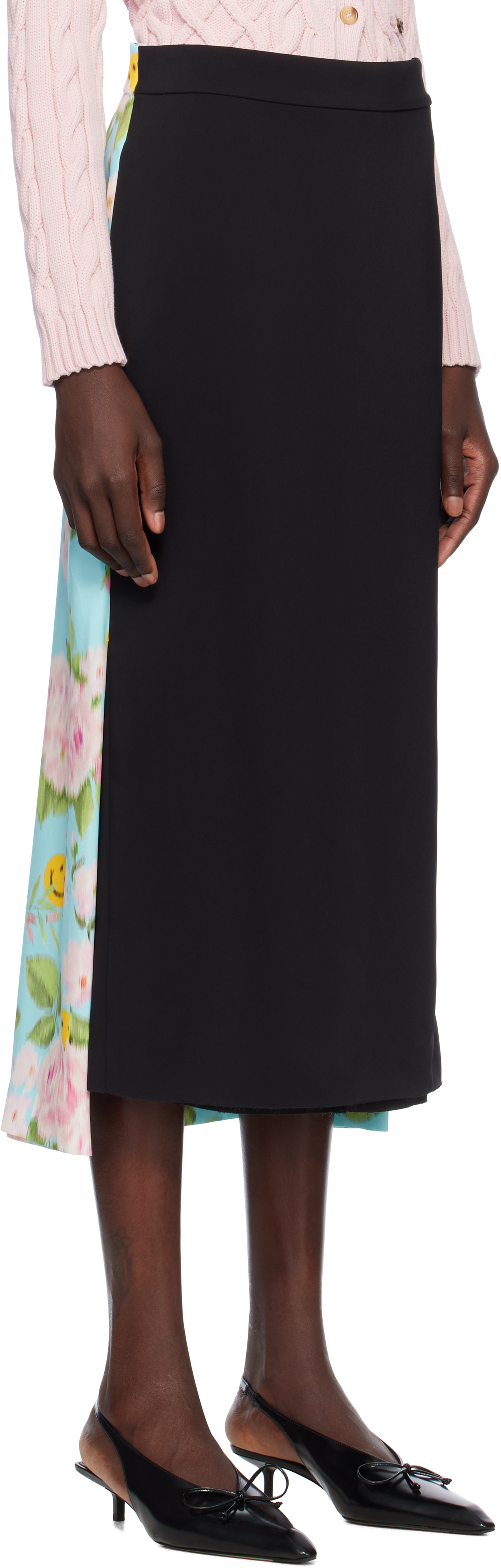 Moschino Blue & Black Crêpe & Satin Midi Skirt