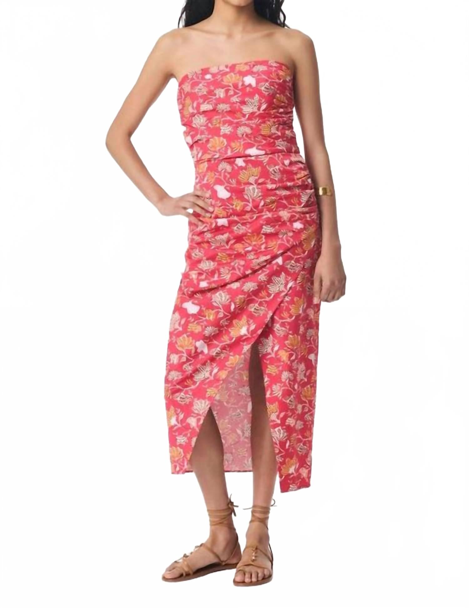 Cleopatre Strapless Midi Dress In Fuchsia