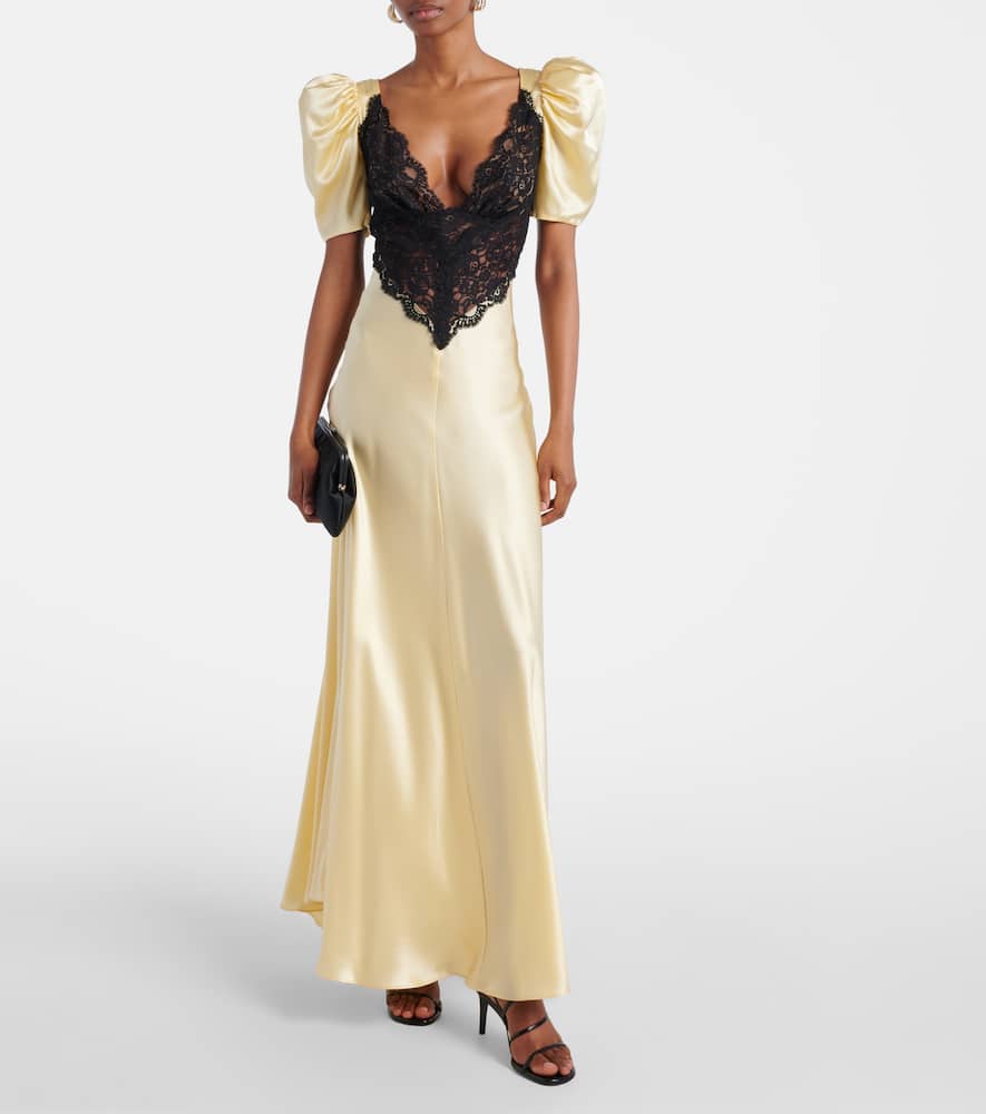 Lace-trimmed silk charmeuse gown