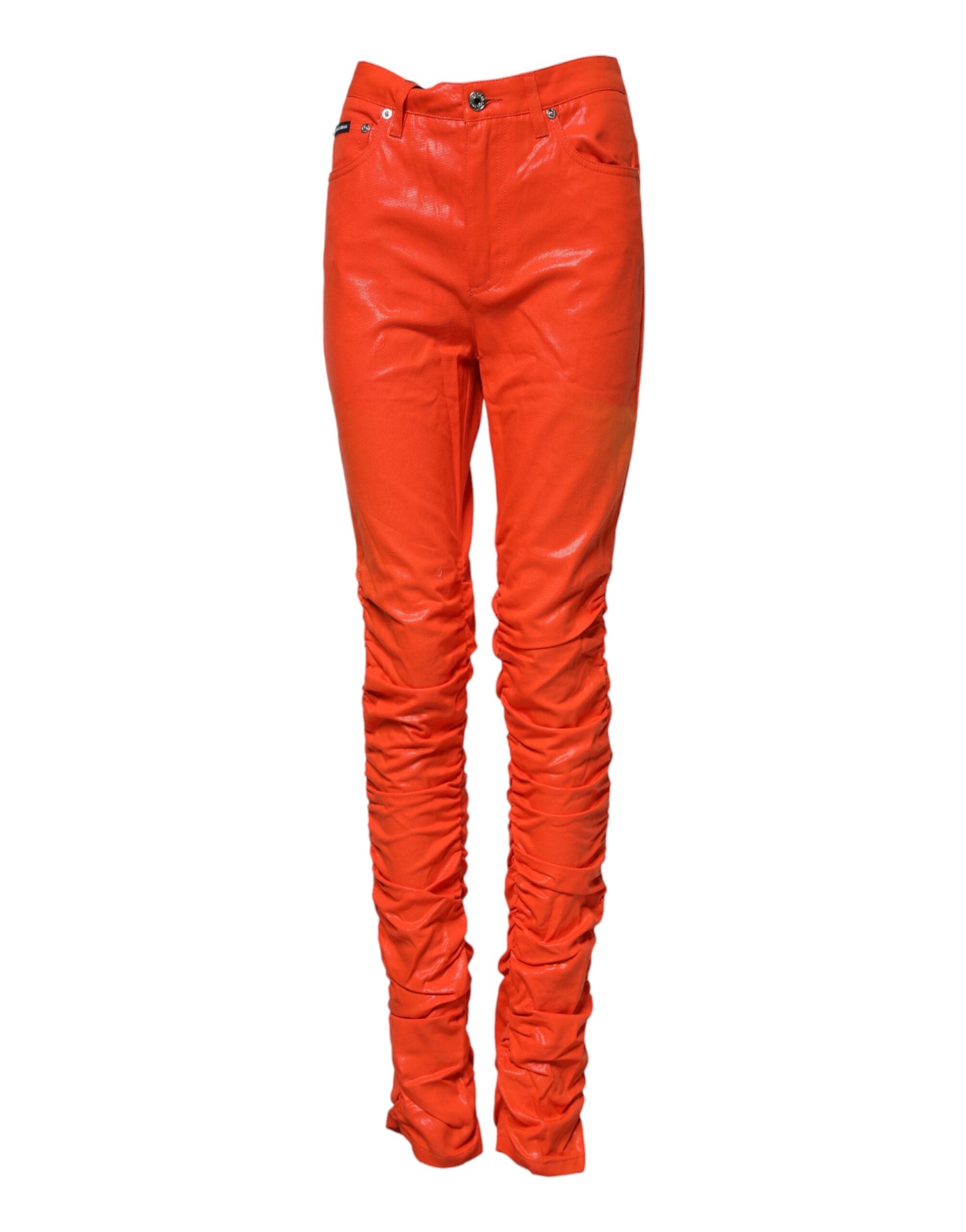 High-Waisted Cotton Jeans — Orange