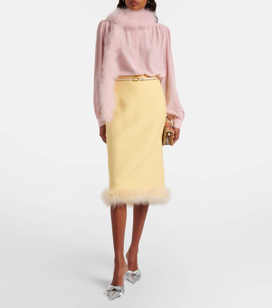 Crepe Couture feather-trimmed pencil skirt