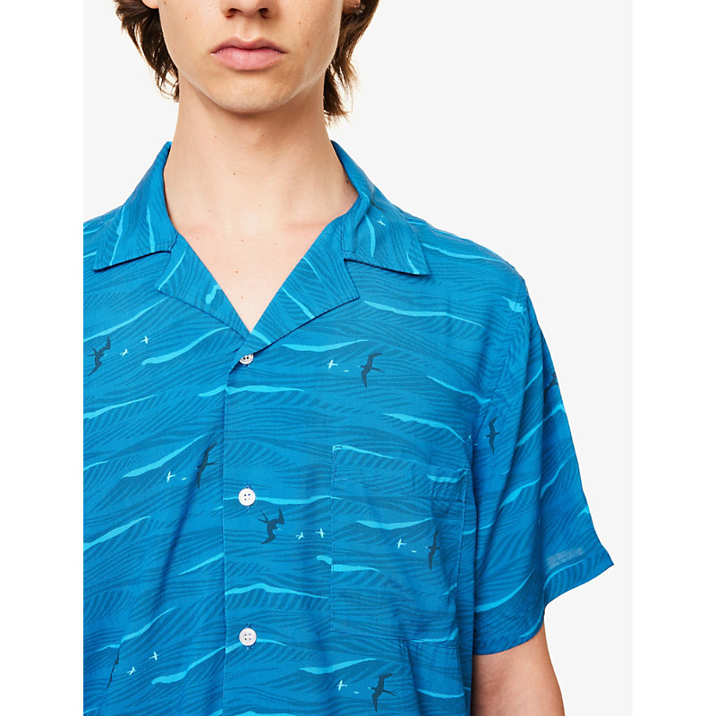 Arrels Barcelona 남성 Mens Blue Flying Fish Kikuo Short-sleeve Woven Shirt S 75521791