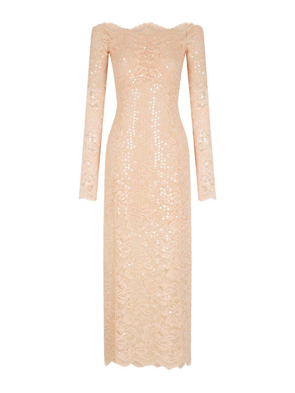 Midi Dress In Pink Lace With Rhinestones