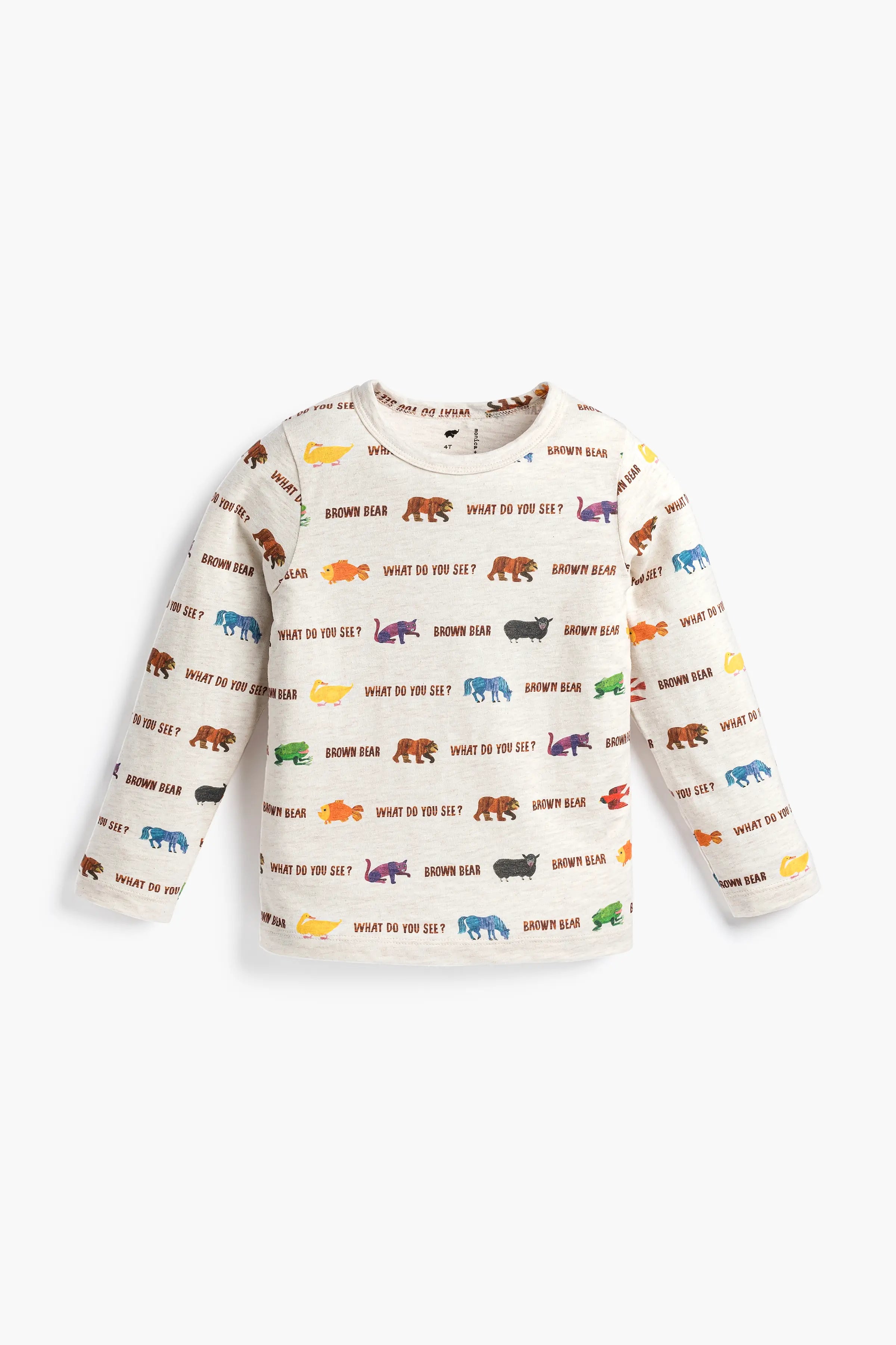 Long Sleeve Crewneck Tee In Eric Carle Brown Bear | Toddler | : 12-18M | Unisex Boy Or Girl - Monica + Andy Organic Toddler Clothing
