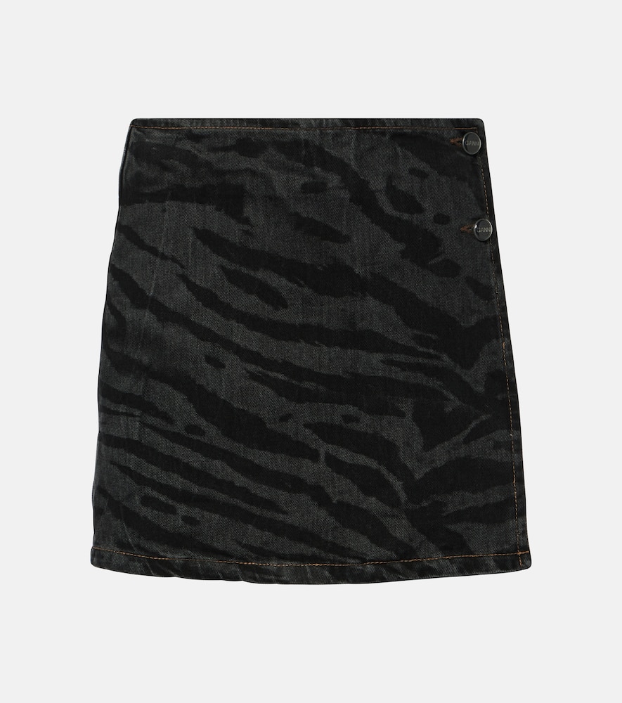 High-rise denim wrap skirt