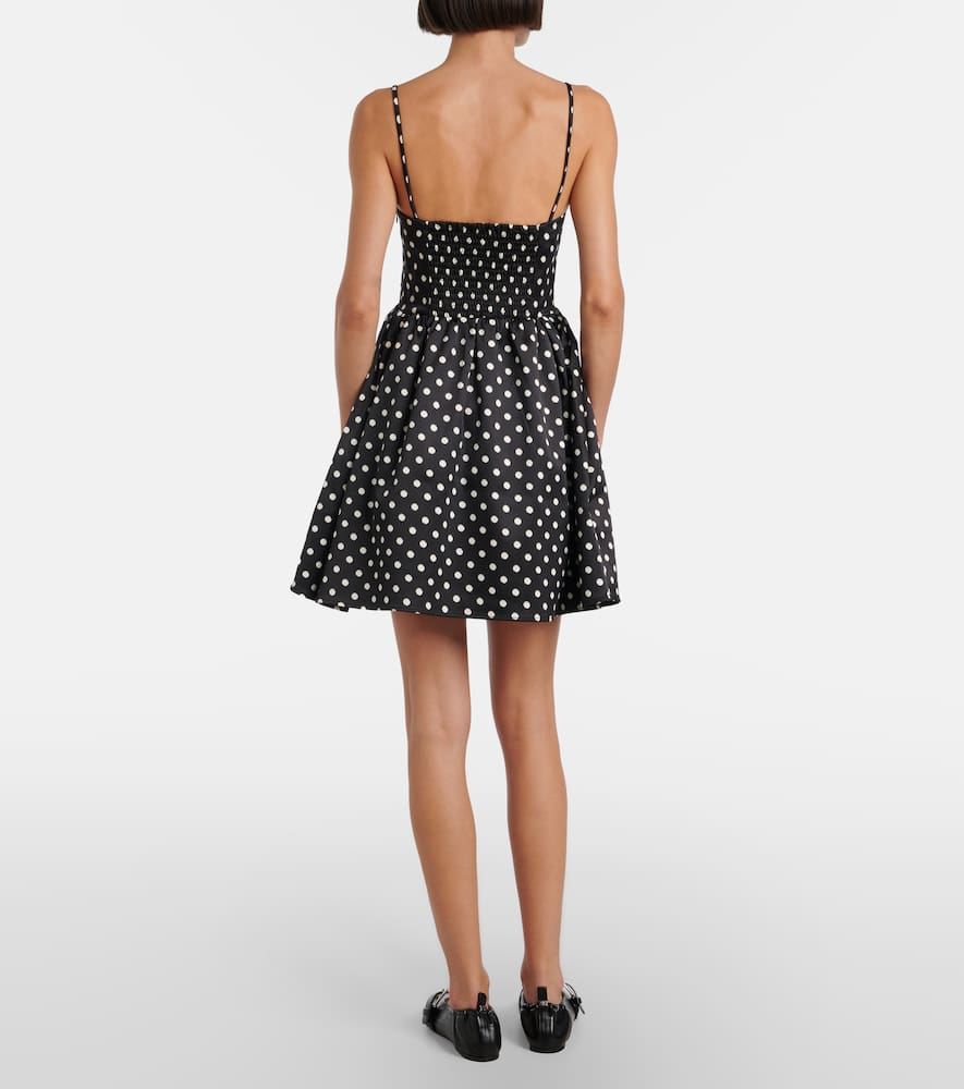 Bow-detail polka-dot satin minidress