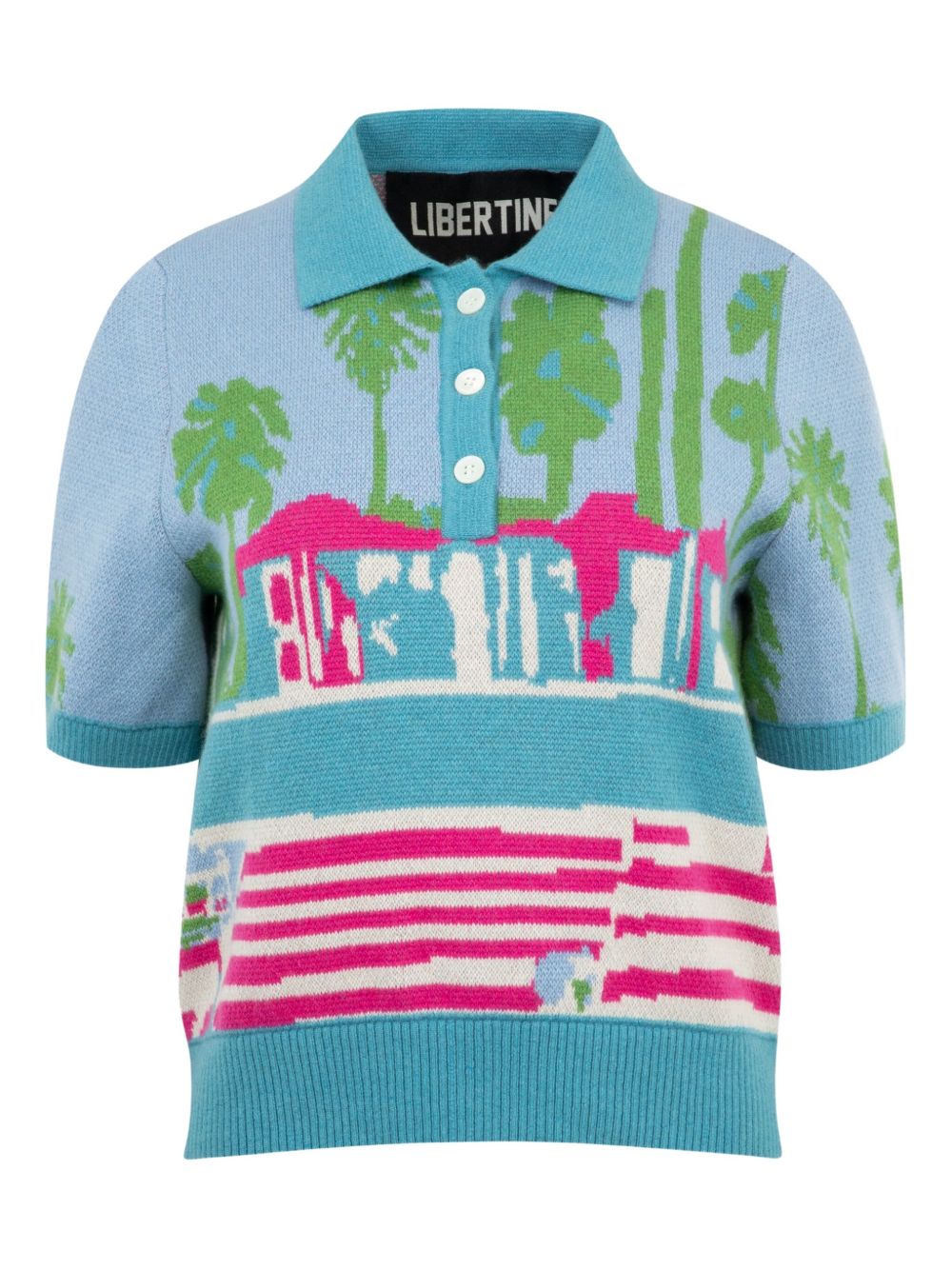 Poolside palm-jacquard short-sleeve polo top - Blue