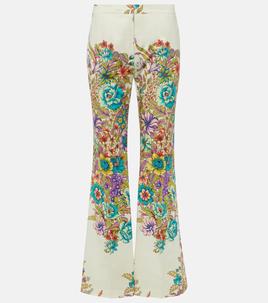 Floral cotton-blend flared pants
