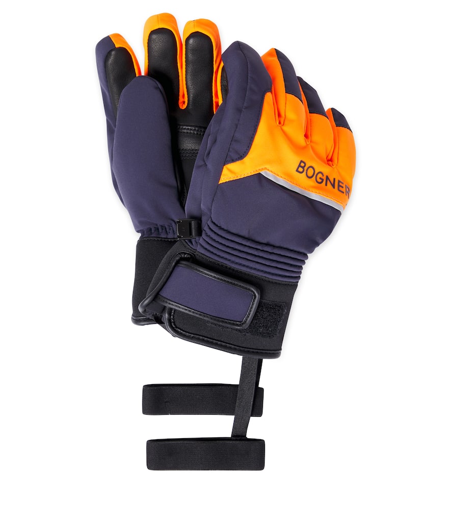 Logo leather-trimmed ski gloves