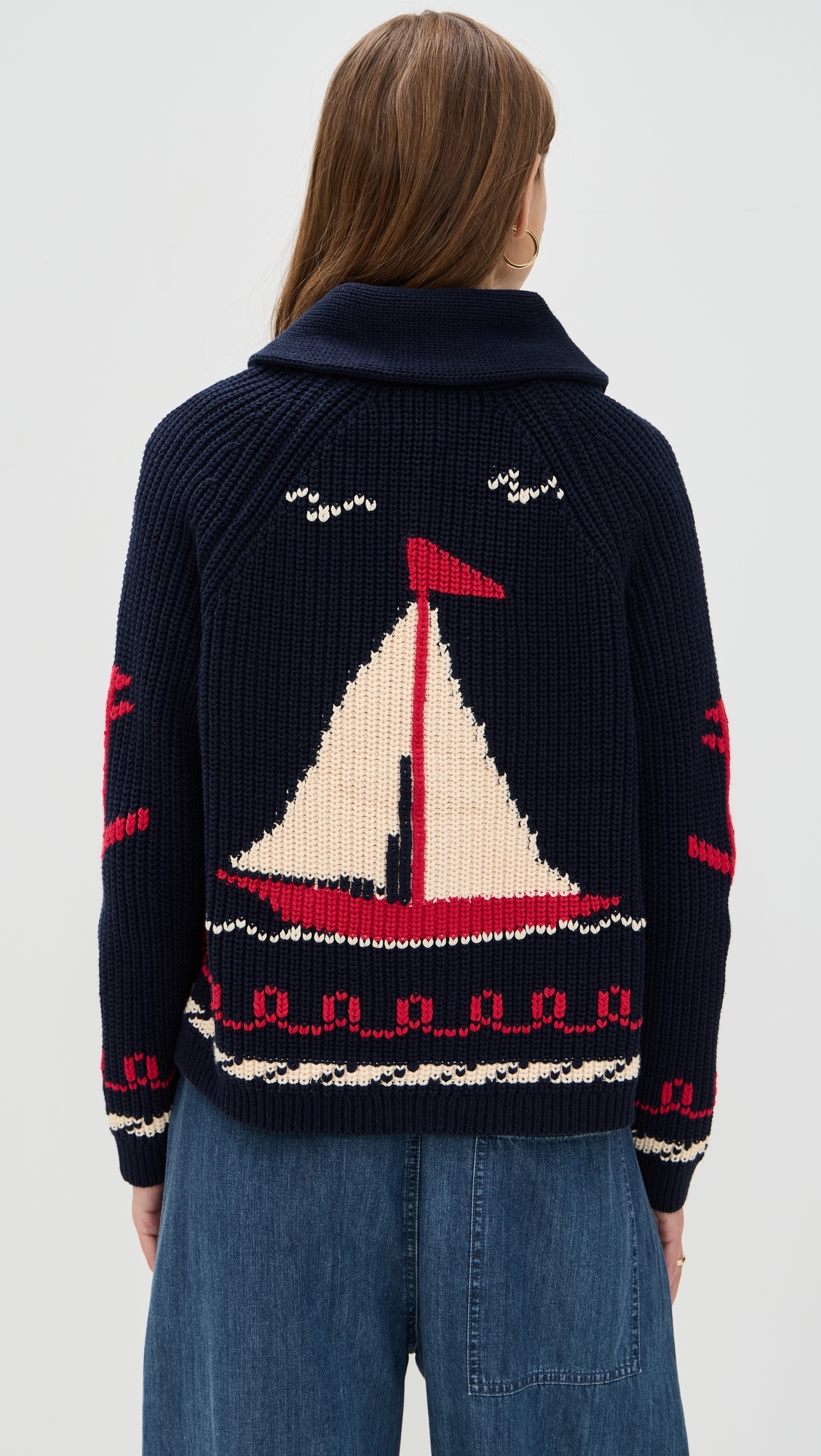 The Sailboat Lodge Cardigan Dark Navy
