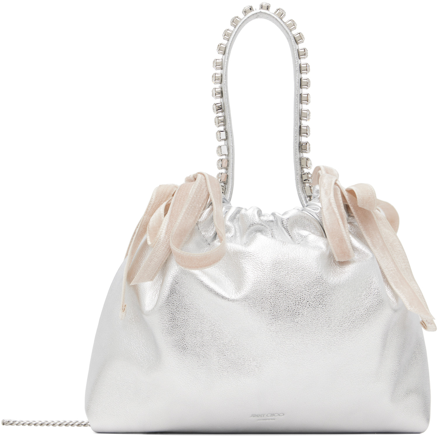 Silver Drawstring Mini Top Handle Bag