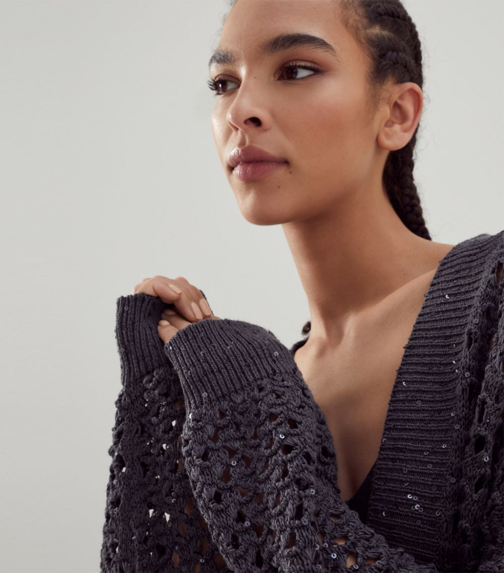 Sequin-Embellished Knitted Cardigan