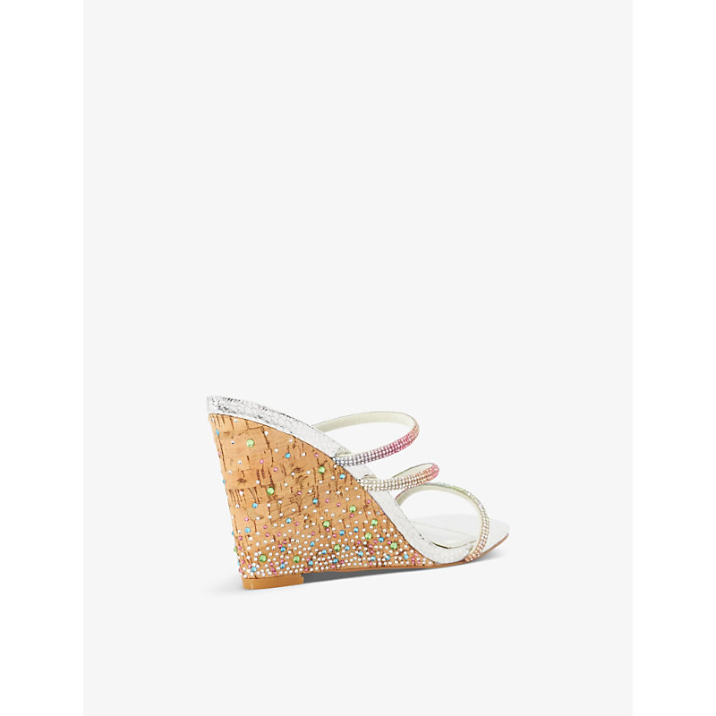 Womens Silver-synthetic Reptile Miri Crystal Diamante-embellished Wedge Sandals