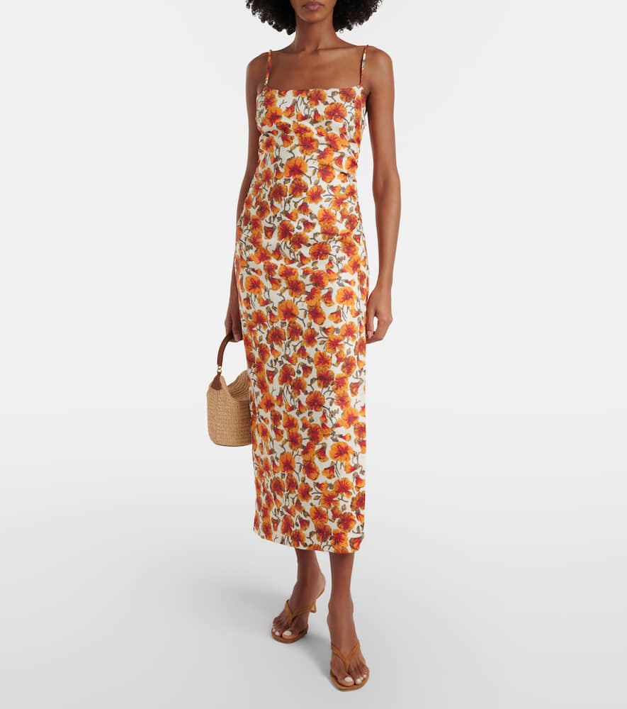 Floral linen midi dress