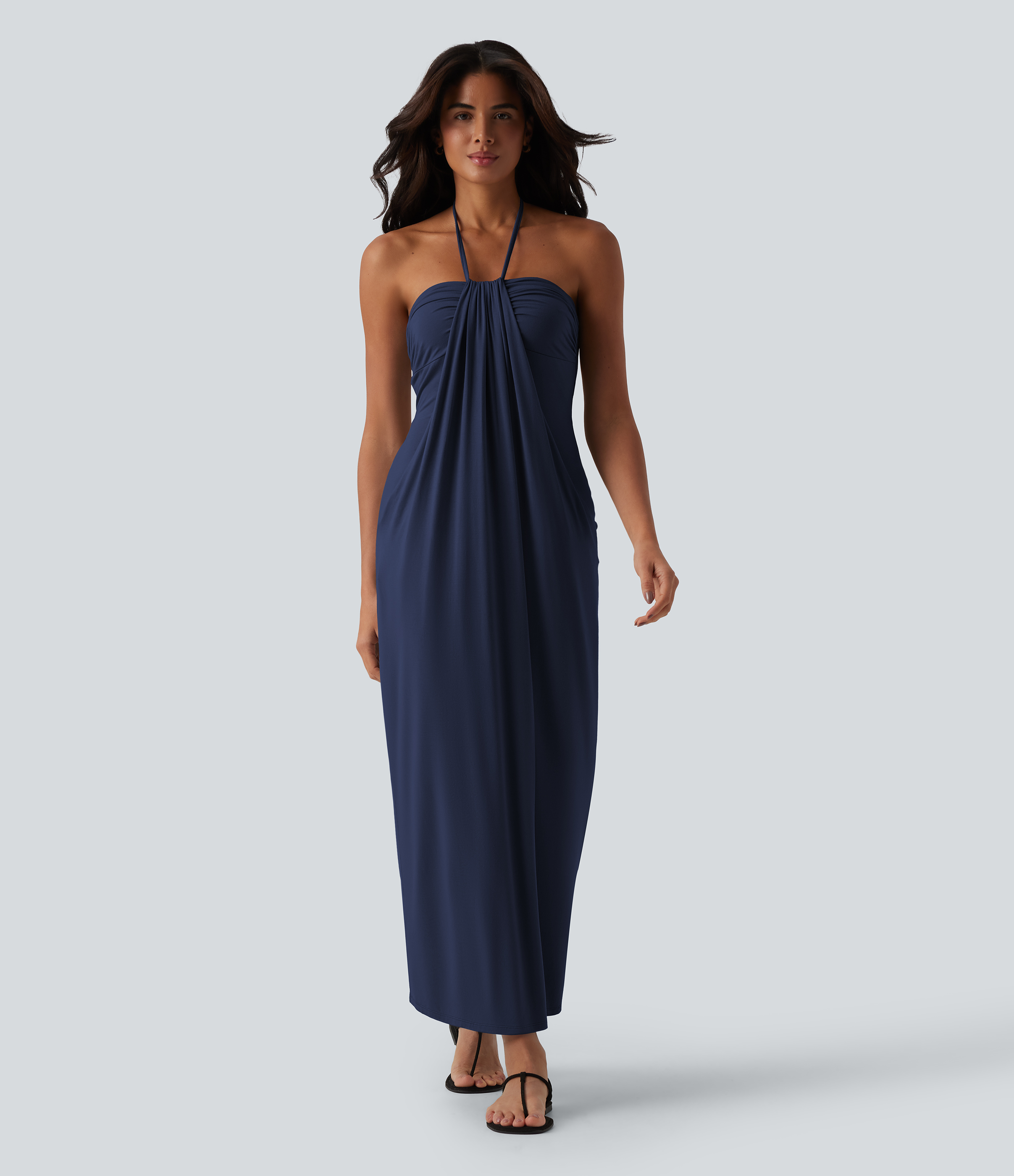 Halter Tie Back Maxi Dress with Pockets Casual Dress - Naval Academy