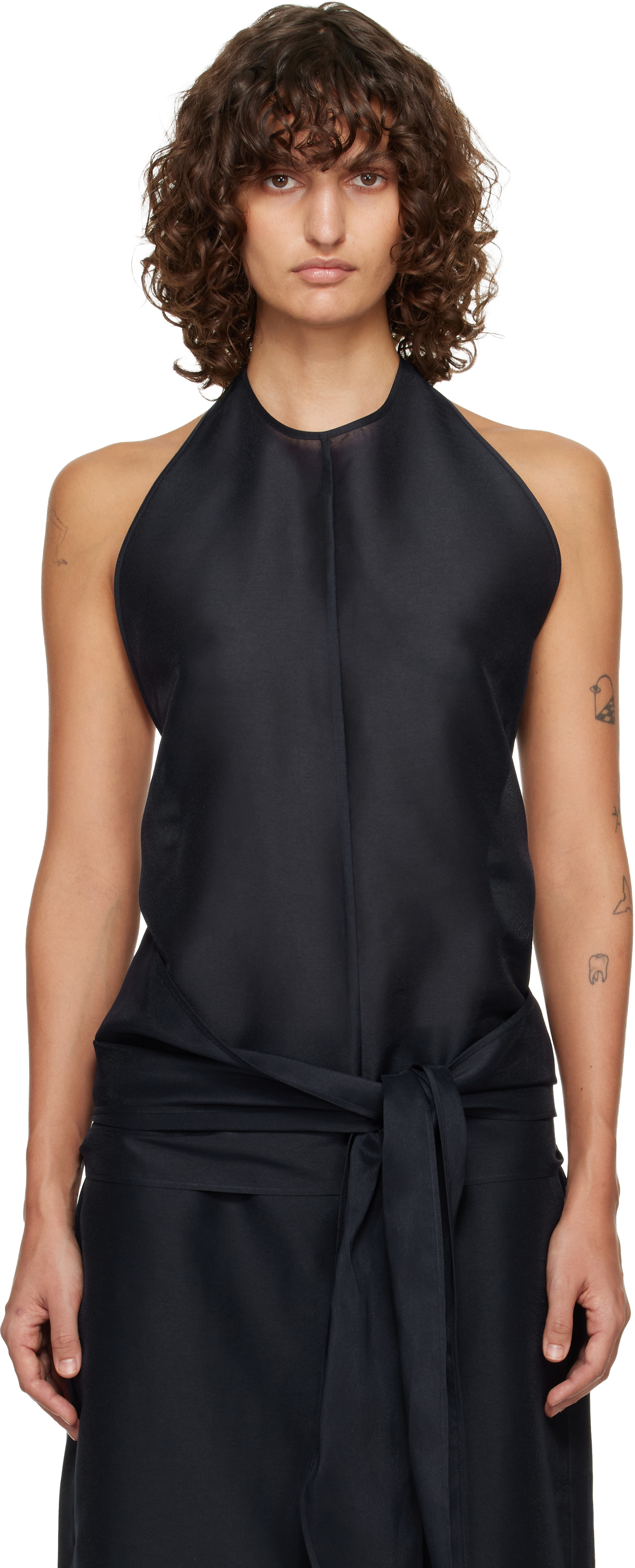 Navy Fluid Halterneck Top