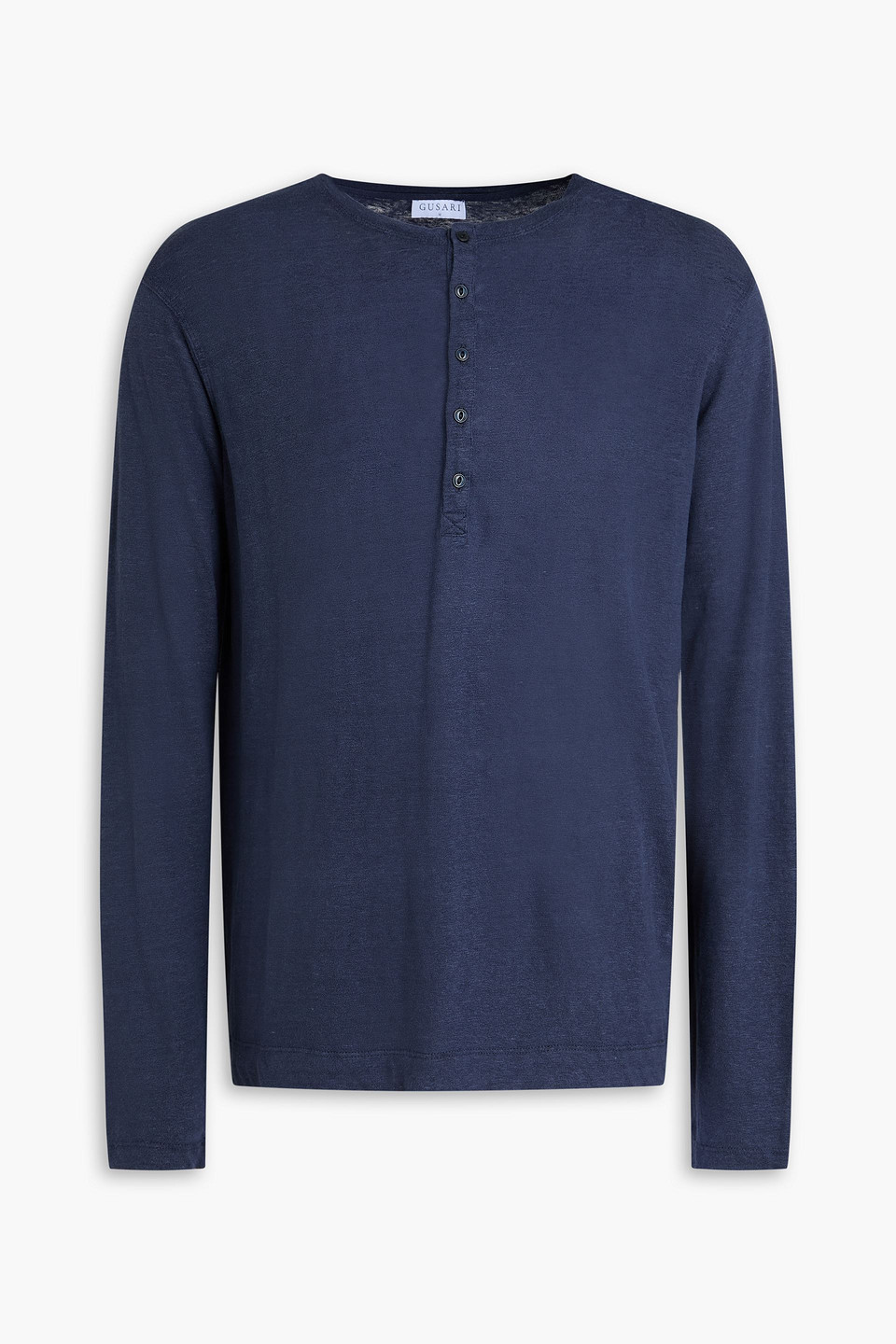Linen-jersey Henley T-shirt - Blue - XL