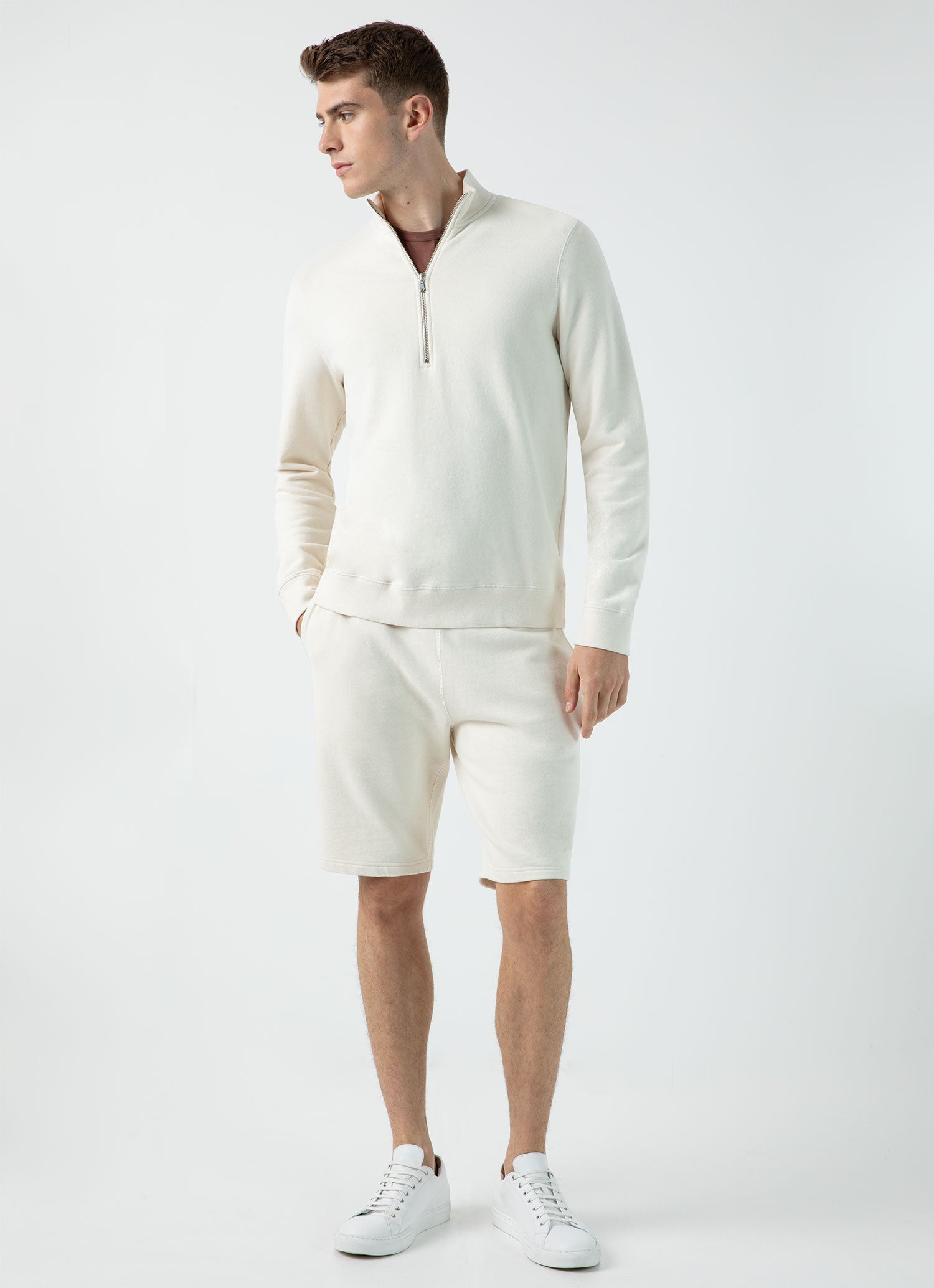 Men's Half Zip Loopback Sweatshirt in Undyed Exceptionally Soft Loopback Fabric 100% Cotton Relaxed Fit Casual Sweatshirt