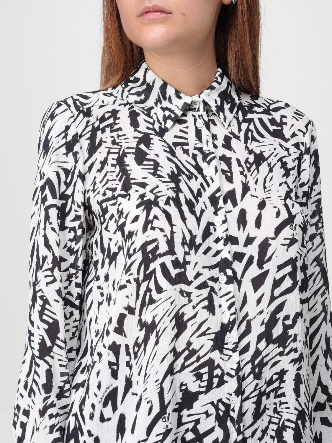Abstract-print georgette shirt - Neutrals