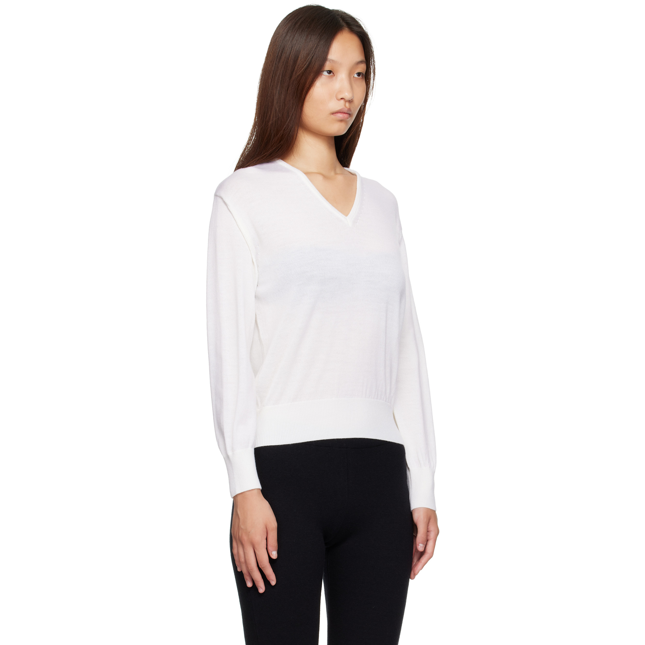 White Sane V-neck Sweater